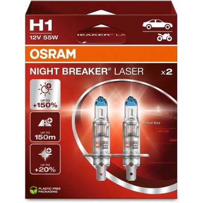 OSRAM NIGHT BREAKER LASER +150% H1 3400K 55W 12V 2PCS