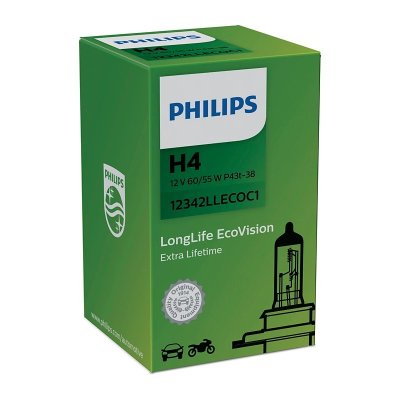 PHILIPS LONGLIFE ECOVISION H4 3200K 55W/60W 12V